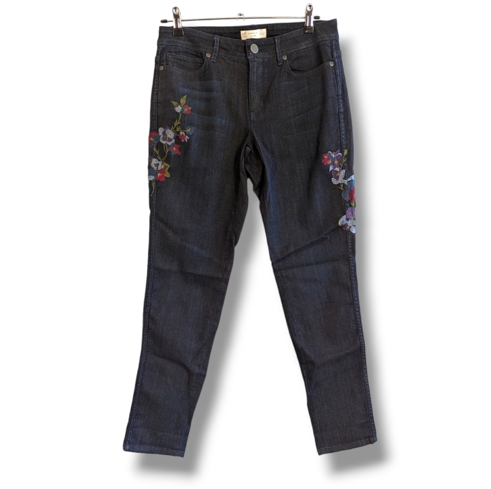 J Jill Embroidered Slim Ankle Jeans 6 Authentic Fit Dark Wash‎ Denim Jean